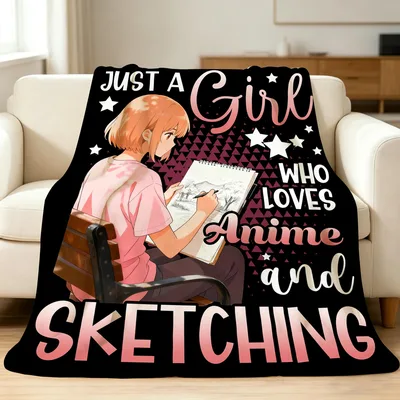Girl Who Loves Anime Blanket: Sketching Art Design