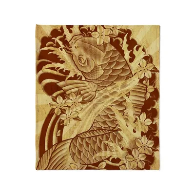 Vintage Japanese Koi Fish Blanket: Traditional Art Design