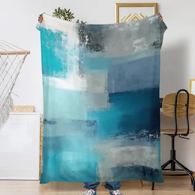 Blue Gray Abstract Painting Blanket: Cool Tones for Modern Spaces