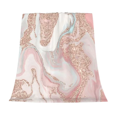 Rose Gold Pastel Marble Blanket: Glittery Coral and Gray Swirl Design