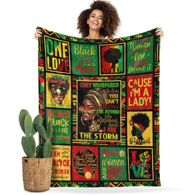 Black Lady Empowerment Quotes Blanket Celebrating Strength and Magic