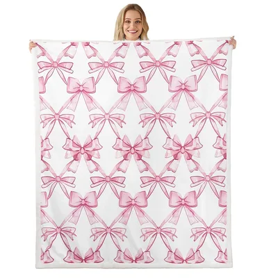 Watercolor Pink Bow Pattern Blanket: Dreamy Crossed Ribbon Design