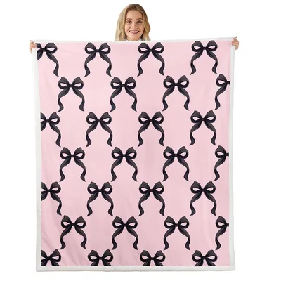 Black Bowknot Pattern Blanket: Pink and Black Ribbon Design