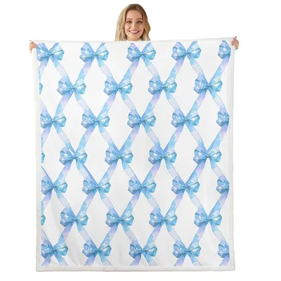 Blue Bowknot Watercolor Pattern Blanket