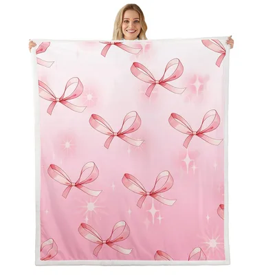 Pink Bowknot Starry Pattern Blanket for Dreamy Room Decor