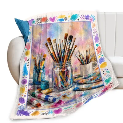 Paint Brushes in Jars Blanket: A Colorful Artist Studio Scene