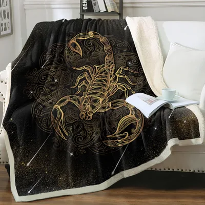 Golden Scorpion on Black Blanket: Ornate Gold Art for Astrology Lovers