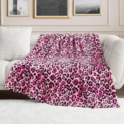 Pink Leopard Print Pattern Blanket Bold Animal Style for Your Home