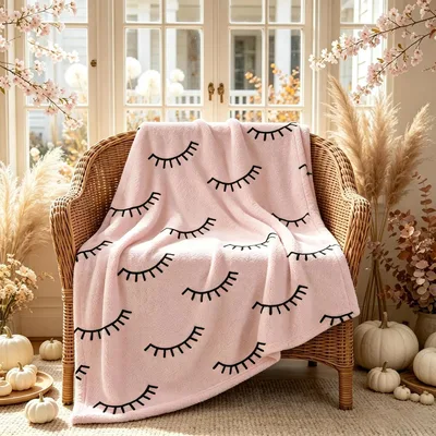 Closed Eyelash Pattern Blanket: Pink Lash Aesthetic for Beauty Lovers