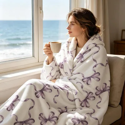 Lavender Bow Pattern Blanket featuring purple ribbon bows
