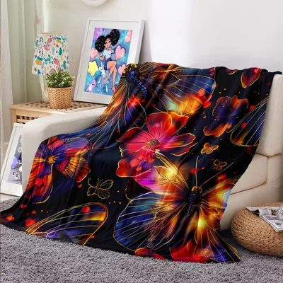Colorful Abstract Flame Art Blanket featuring glowing butterfly wings