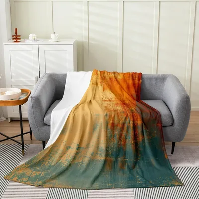 Abstract Orange Teal Waves Blanket: Artistic Gradient Design