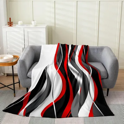 Red Black White Wave Blanket Bold Geometric Stripes