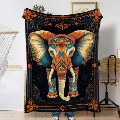 Ethnic Elephant Mandala Art Blanket: Vibrant Ornate Elephant Design