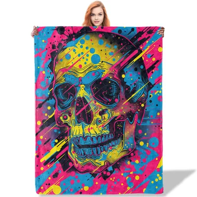 Neon Pop Art Skull Blanket: Vibrant Graphic Design for Art Lovers