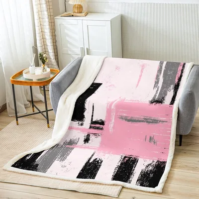 Abstract Art Brush Strokes Blanket: Bold Pink and Black Design