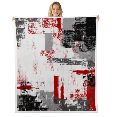 Abstract Red and Gray Blanket: Bold Abstract Art for Modern Interiors