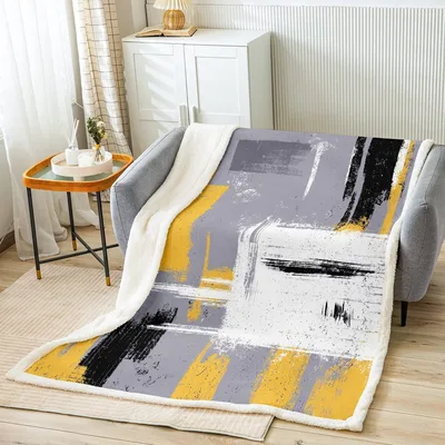 Abstract Yellow Gray Brush Blanket featuring bold abstract art
