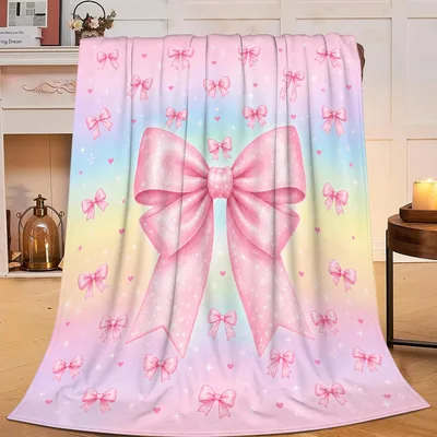 Pink Bow on Rainbow Blanket: A Large Pink Ribbon Design
