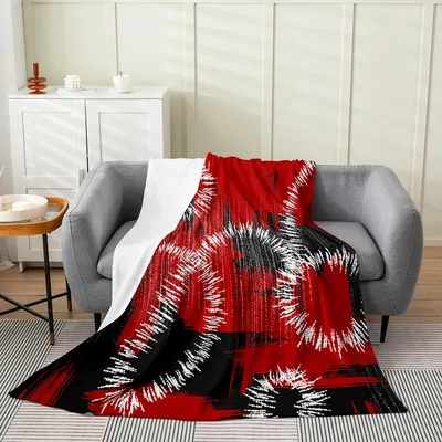 Red Black Geometric Starburst Blanket for Modern Abstract Art Lovers