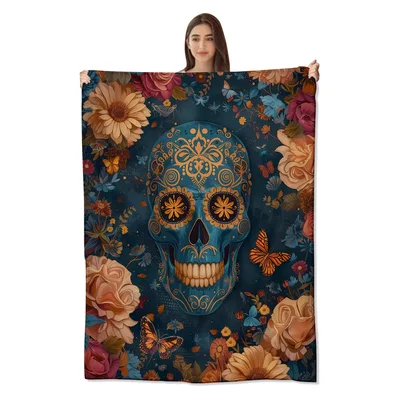 Sugar Skull Floral Mandala Blanket