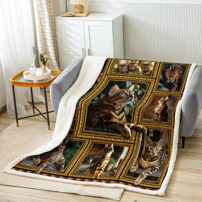 Animals in Gold Frames Blanket: Bengal Cats in Ornate Art Prints