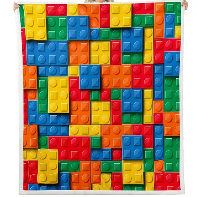 3D Building Blocks Pattern Blanket: Colorful Interlocking Brick Design