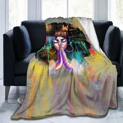 Colorful Abstract Portrait Art Blanket: Praying Strong Design