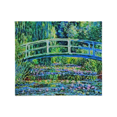 Water Lily Pond with Bridge Blanket: Impressionist Art Print