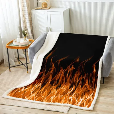 Orange Flames Fire Pattern Blanket: Bold Orange and Black Design