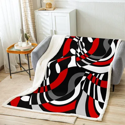 Red Black Abstract Swirls Blanket for Modern Art Lovers