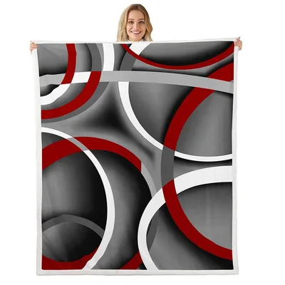 Red Gray Swirl Circles Blanket featuring abstract 3D rings