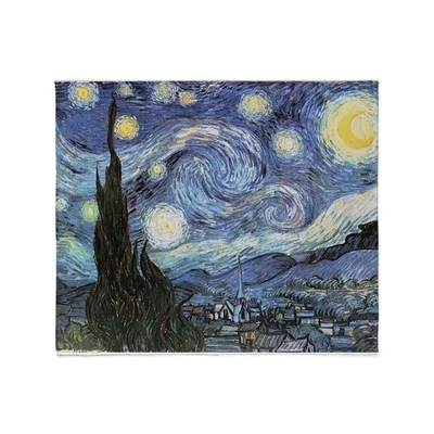 Starry Night Village Blanket: Swirling Sky and Cypress Tree Art Print