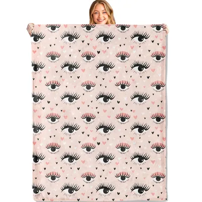 Pink Eyes and Hearts Blanket: Bold Eyelash Art Design for Cozy Spaces
