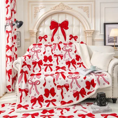 Red Bowknot Watercolor Pattern Blanket for Dreamy Princess Style