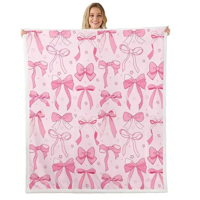 Pink Bowknot Watercolor Pattern Blanket featuring dreamy pink ribbons