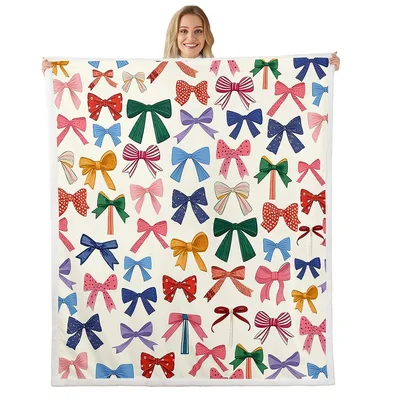 Colorful Bows Pattern Blanket: A Fuzzy Throw for Ribbon Lovers