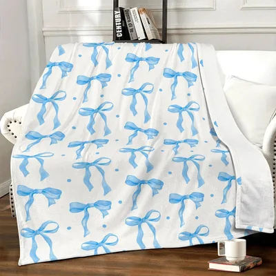 Blue Bows Pattern Blanket: Watercolor Ribbon Design for Cozy Spaces