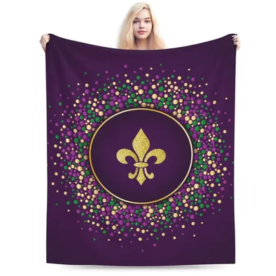 Golden Fleur De Lis Blanket featuring a glittery gold emblem