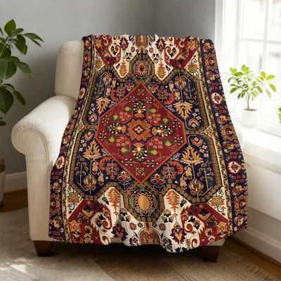 Persian Carpet Medallion Pattern Blanket: Classic Oriental Rug Design
