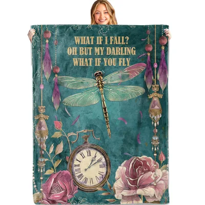 What If You Fly Blanket: Steampunk Dragonfly and Romantic Quote Design