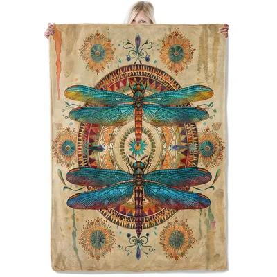 Dragonfly Mandala Boho Blanket: Tribal Insect Art for Nature Lovers