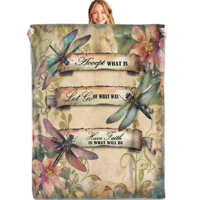 Accept What Is Dragonfly Blanket featuring vintage floral art
