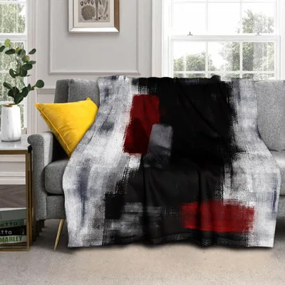 Abstract Red Black Brushstrokes Blanket Modern Art Design