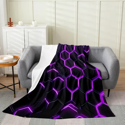 Purple Neon Honeycomb Pattern Blanket for Geometric Art Lovers