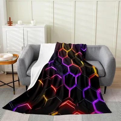 Neon Honeycomb Pattern Blanket: Glowing Hexagon Geometric Art