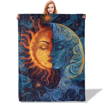Sun and Moon Face Blanket featuring a kissing sun