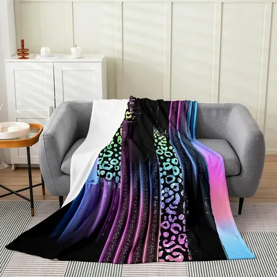 Colorful Abstract Leopard Stripes Blanket featuring neon teal