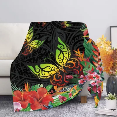 Butterfly Native Tribal Pattern Blanket: Vibrant Tropical Art Design