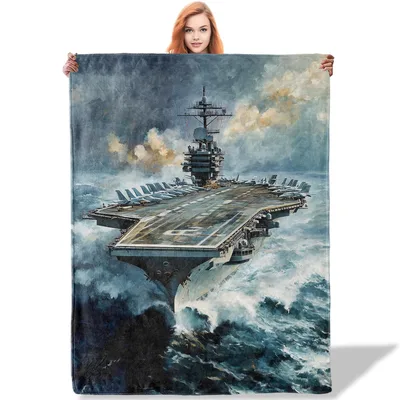 Aircraft Carrier at Sea Blanket: Nautical Art for Maritime Lovers